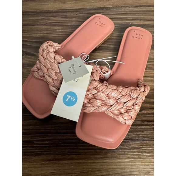 NWT Ladies A New Day Pink Nicolette Raffia Slide Sandals - Size 7.5 - Picture 1 of 4